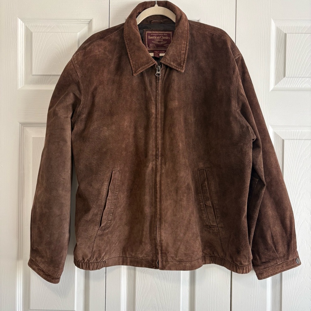 Vintage 90s Faded Chocolate Brown Bomber Suede Leather jacket Men's L Aviator